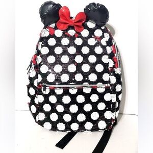 Disney Black and White Polka Dot with Red Bow Reversible Sequin Backpack